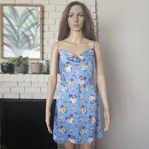 Aritzia SUNDAY BEST Slip Dress Floral Blue Midi Satin